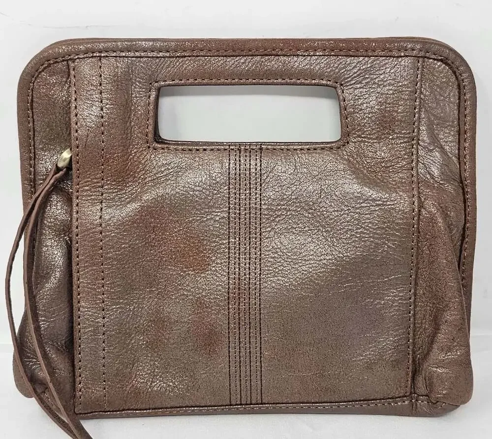 Hobo International ACE Clutch In Patina Distressed Brown Metallic Leather NWOT